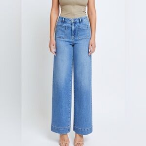 Ann Taylor LOFT Women's Blue Patch Pocket Wide Leg Trousers Pants Sz 10 30” Jean